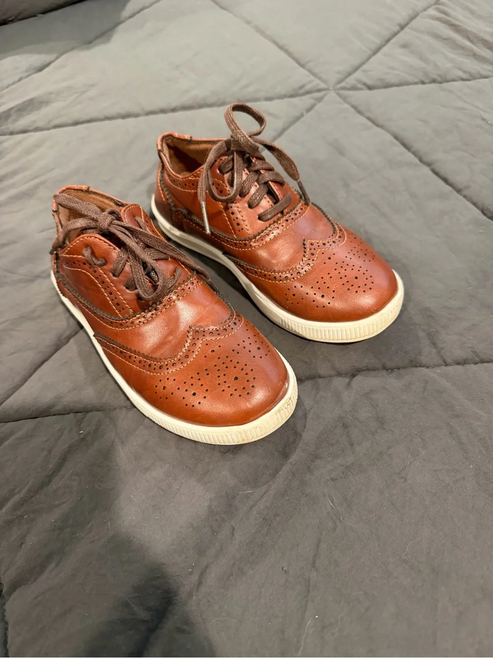 Kids Brown Wingtip Dress Shoes with Casual White Sole